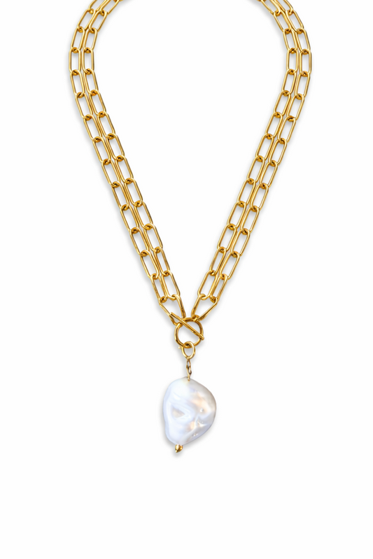 Golden Pearl Drop Necklace